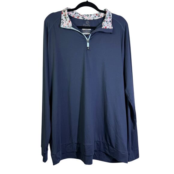 SWANNIES Pullover XL Leo Floral Contrast Quarter Zip Golf Navy Stand Collar - Picture 3 of 15